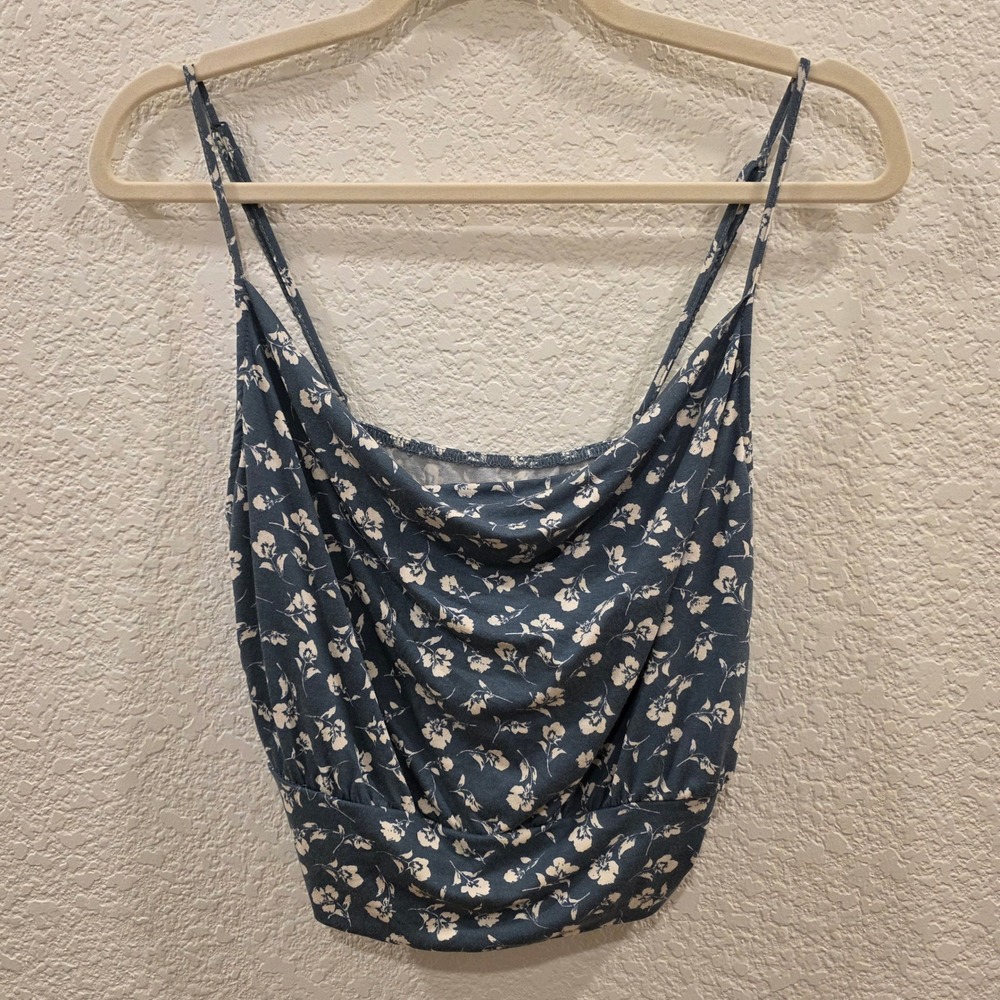 Urban Outfitters Cami Top Womens Sz S Blue Floral Spaghetti Strap Square Neck